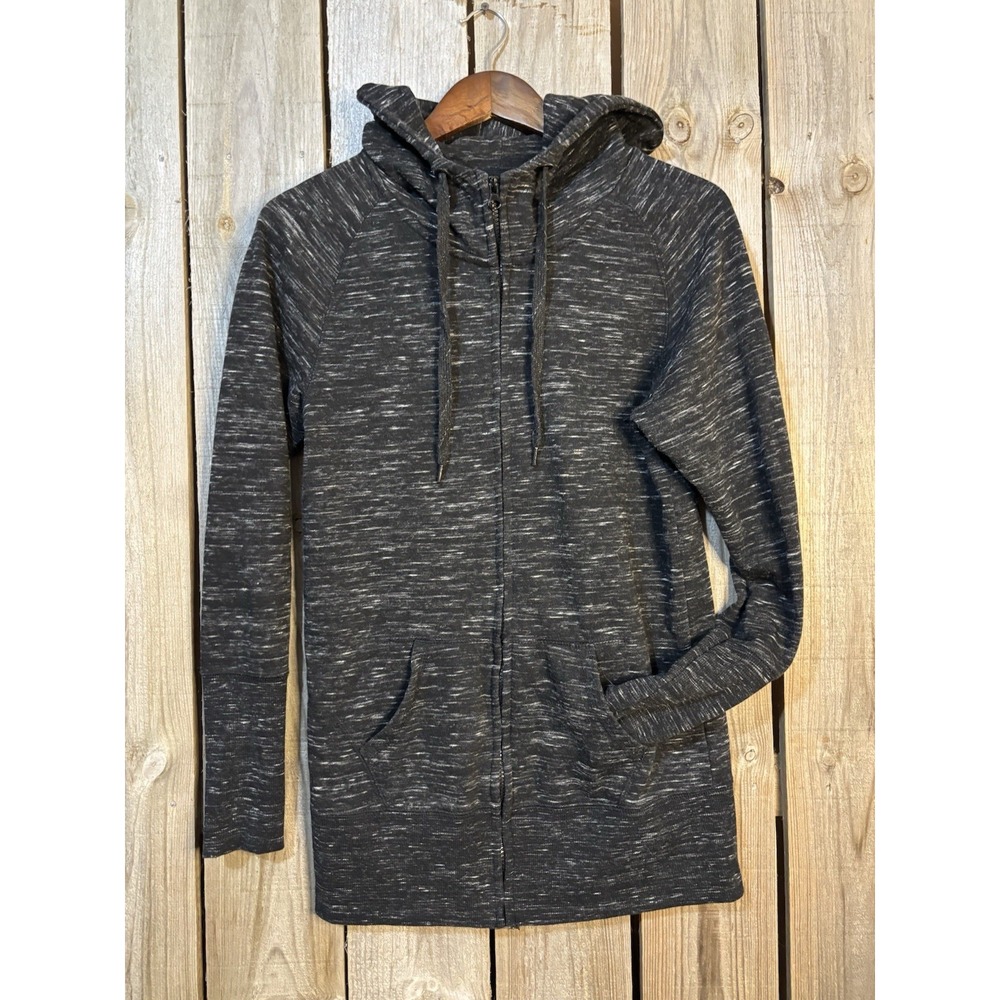 J.O. & Co Women's Large Black Heather Zip‎ Hoodie Longline